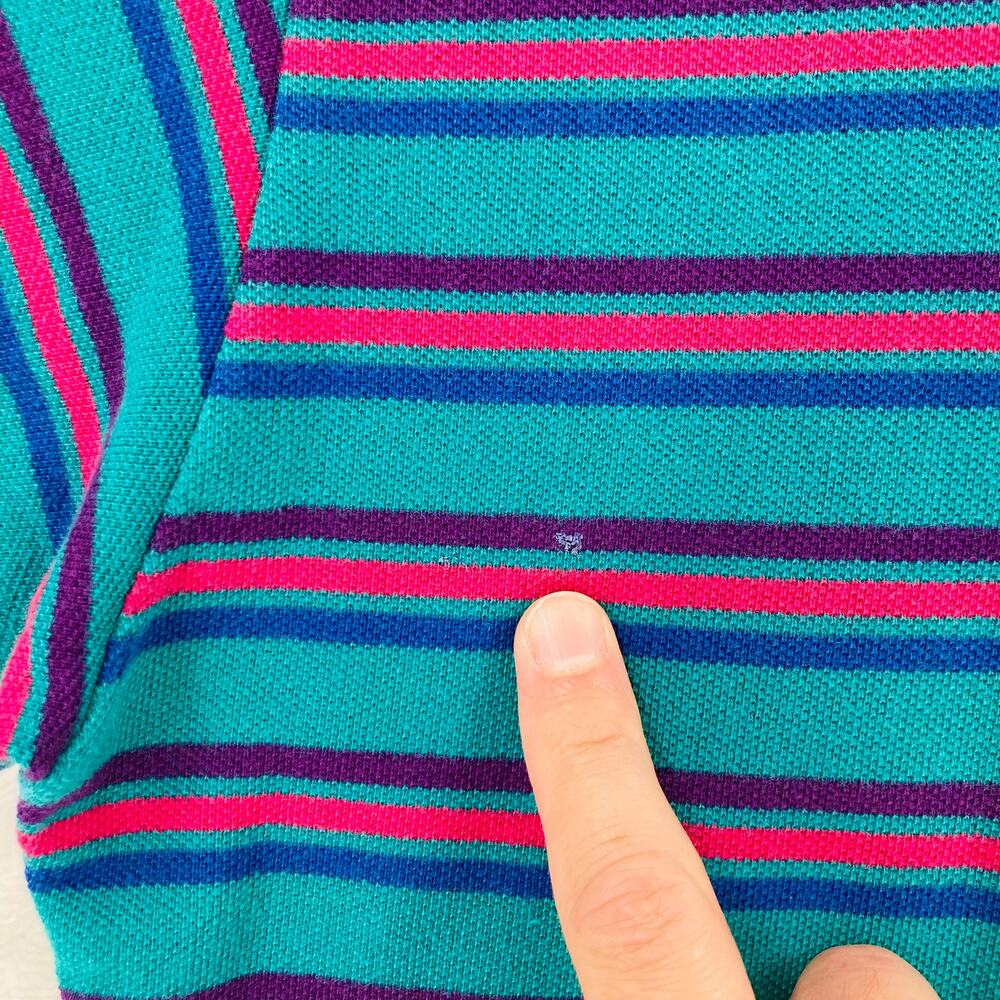 Vintage Izod Polo Shirt Mens Large Green Striped Cotton Blend USA Made Preppy - Picture 4 of 10